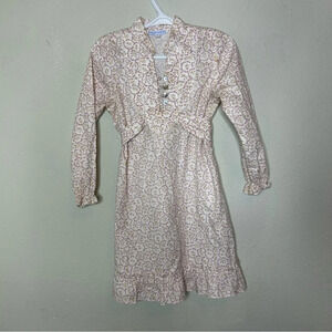 Elephantito Cream and Burgundy Floral Long Sleeve Dress Size 4